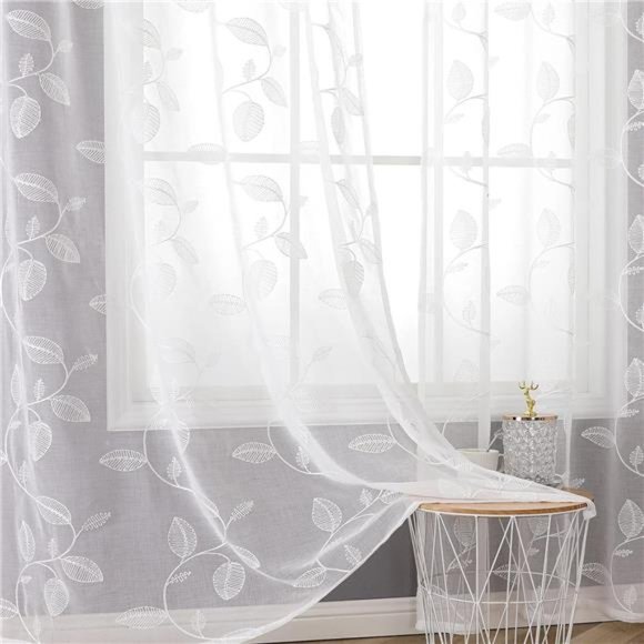 White Sheer Curtains for Living Room 84 Inch Length 2Panels Set, Light Filtering - Picture 1 of 7